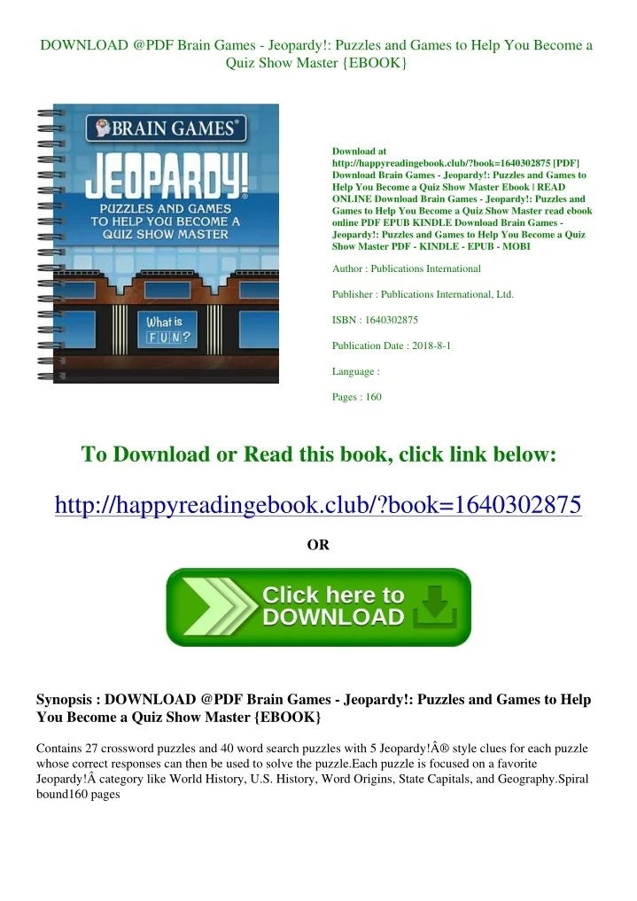 PPT DOWNLOAD PDF Brain Games Jeopardy! Puzzles and Games to Help