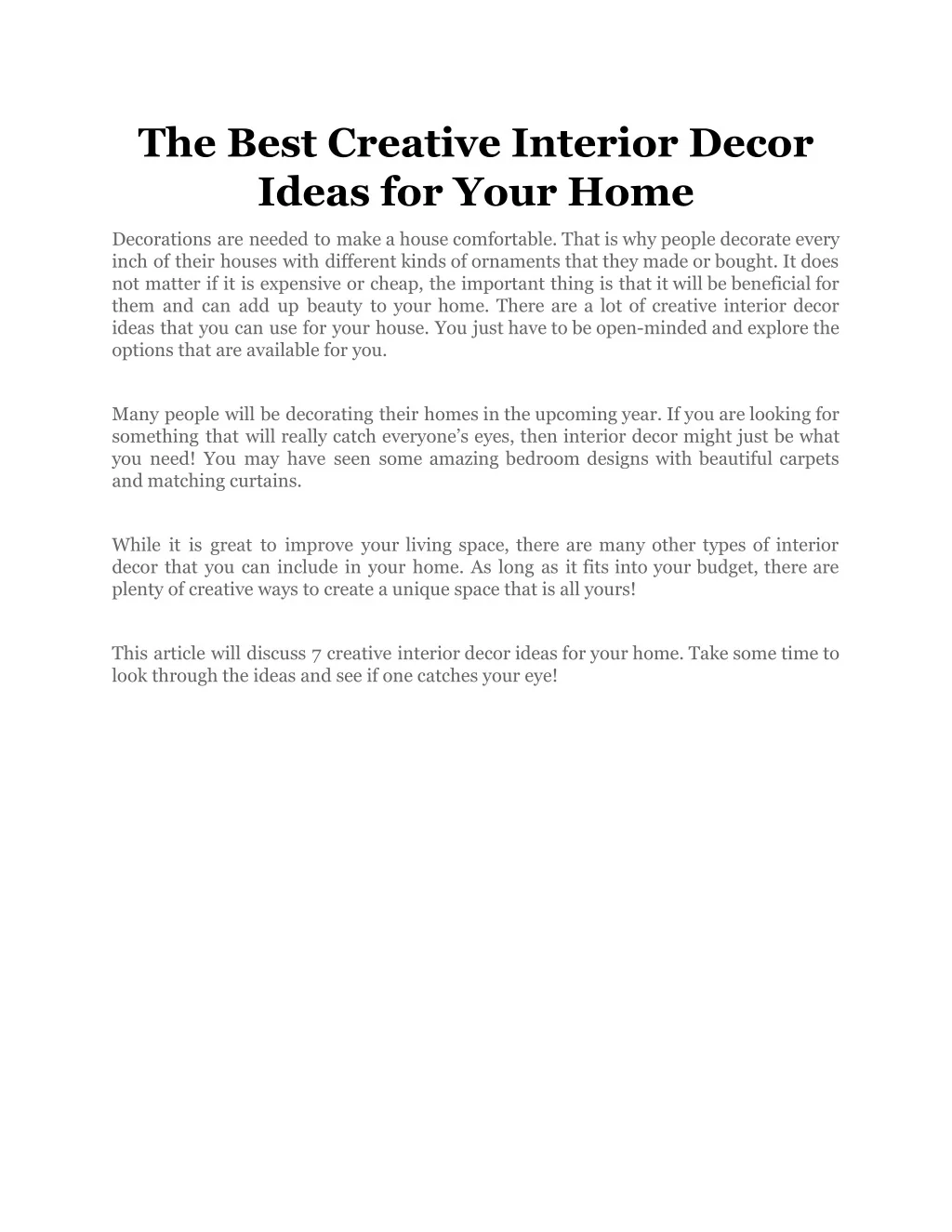 PPT - The Best Creative Interior Decor Ideas for Your Home PowerPoint ...