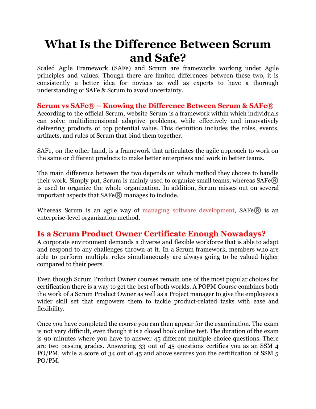 Difference Between Scrum And Safe