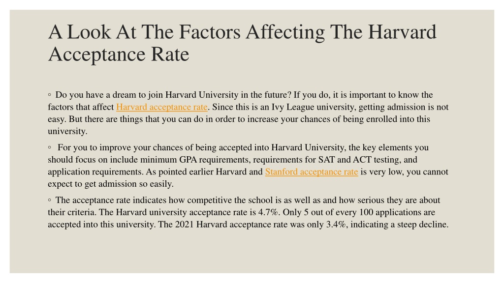 PPT A Look At The Factors Affecting The Harvard Acceptance Rate