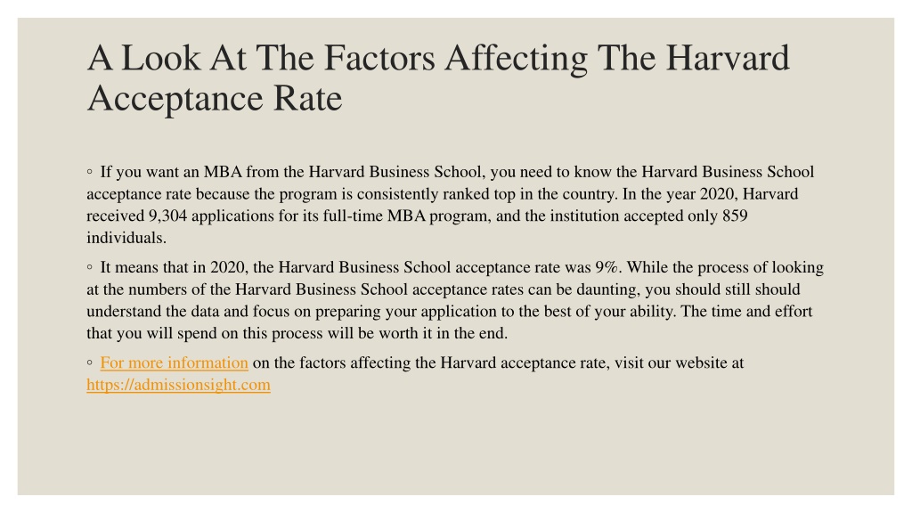 PPT A Look At The Factors Affecting The Harvard Acceptance Rate