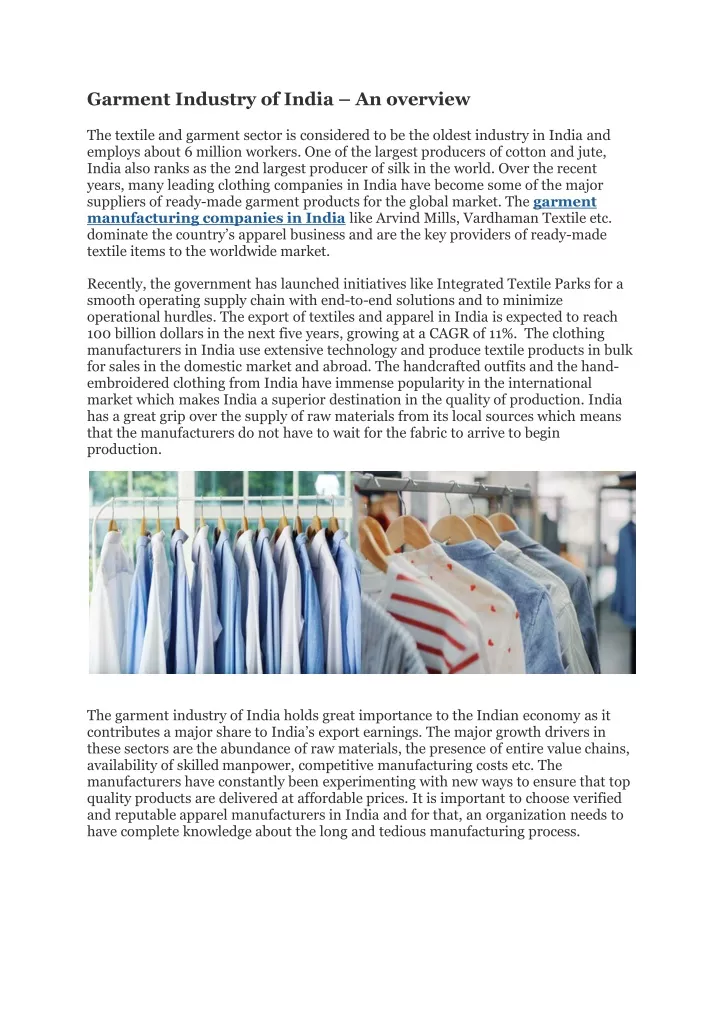 PPT - Garment Industry of India - Industry experts PowerPoint ...