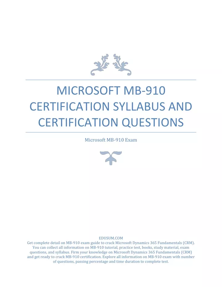 Cert MB-910 Exam