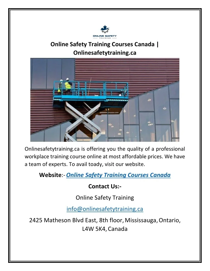 PPT Online Safety Training Courses Canada Onlinesafetytraining.ca
