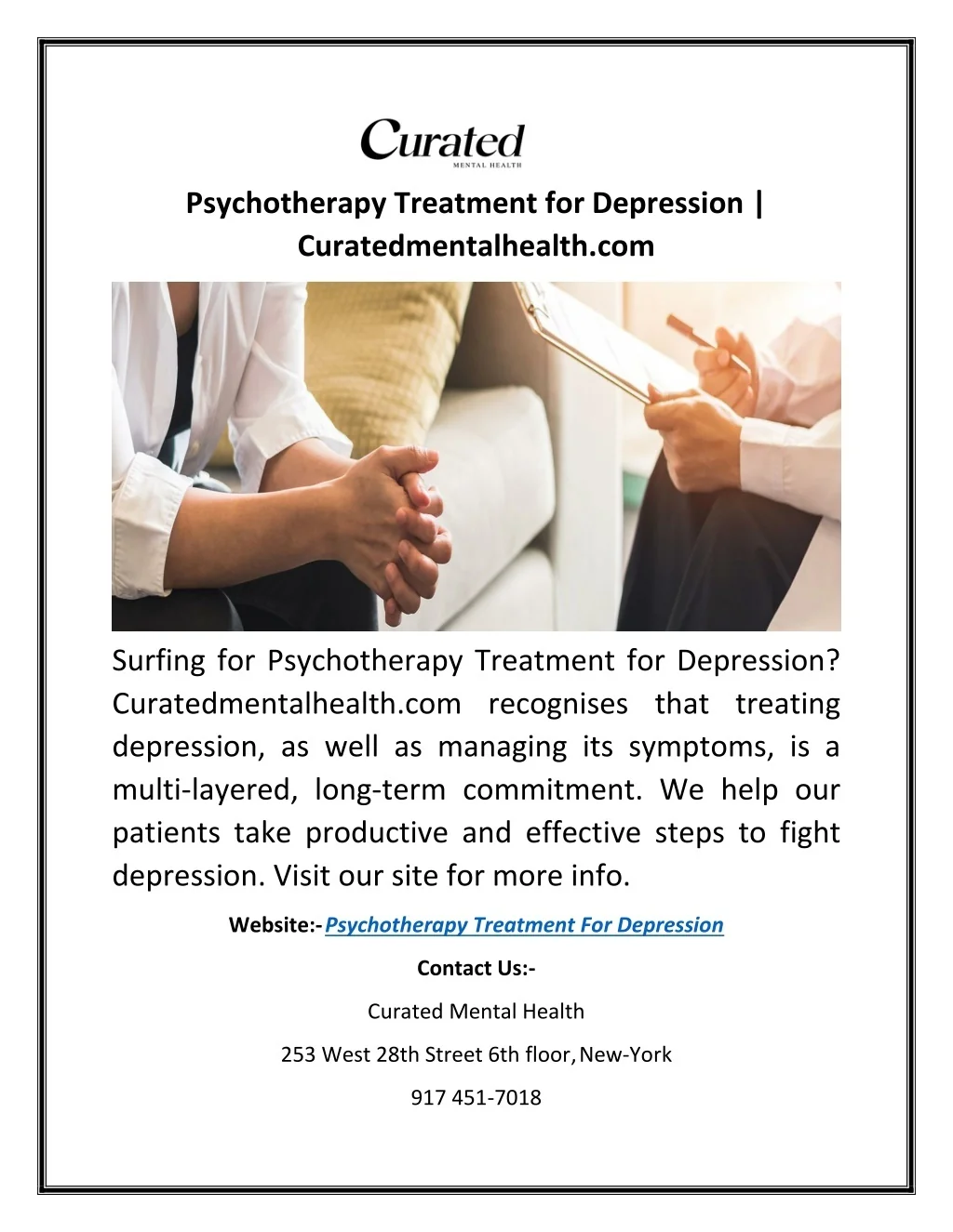 PPT - Psychotherapy Treatment for Depression | Curatedmentalhealth.com ...