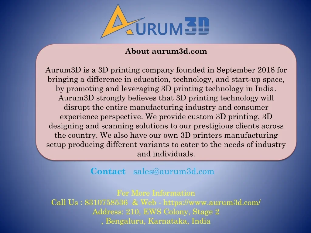 PPT - Most Innovative 3D Printing Companies in India - Aurum3D ...