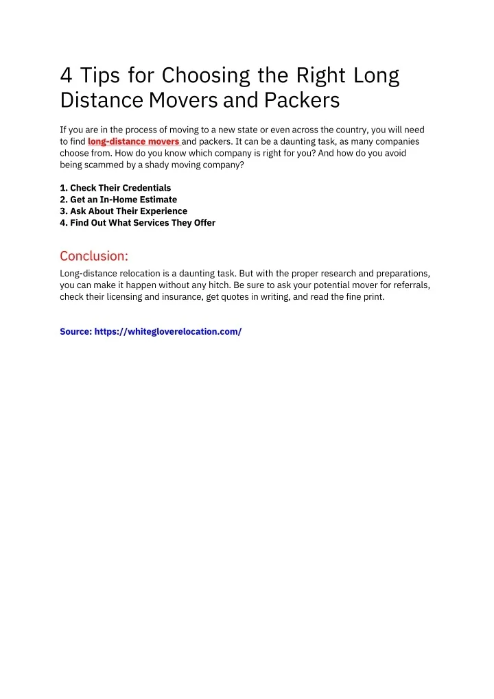 PPT - 4 Tips for Choosing the Right Long Distance Movers and Packers ...