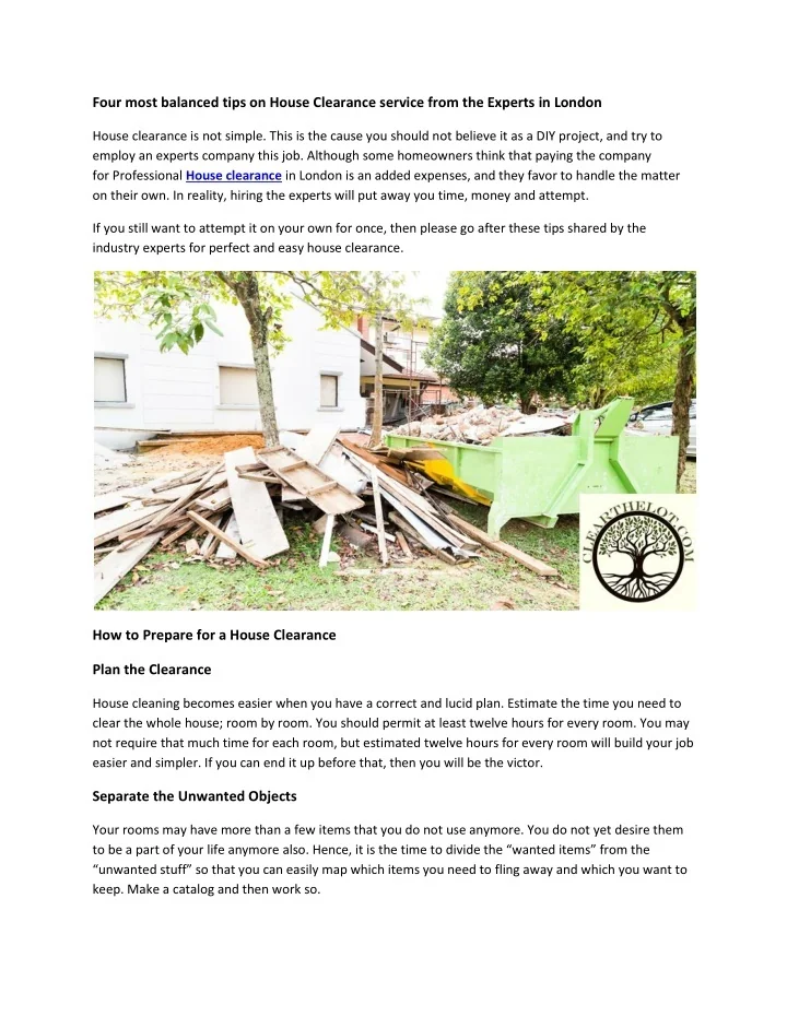 PPT Four most rational tips on House Clearance service from the