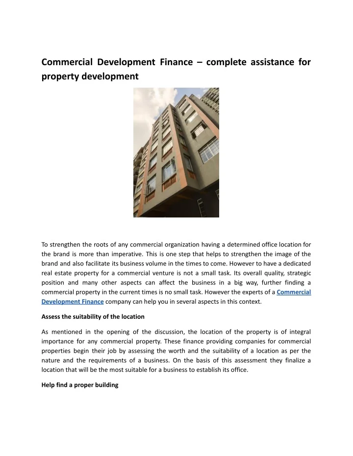 PPT Commercial Development Finance complete assistance for property