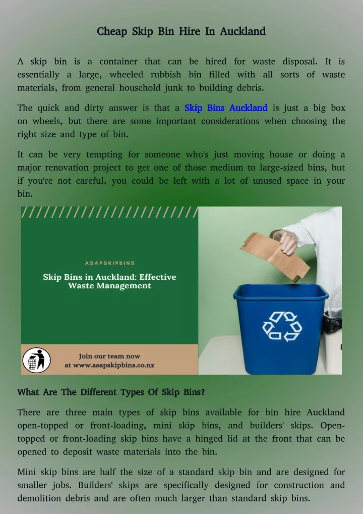 PPT rubbish skip bin hire auckland PowerPoint Presentation, free download ID11227074