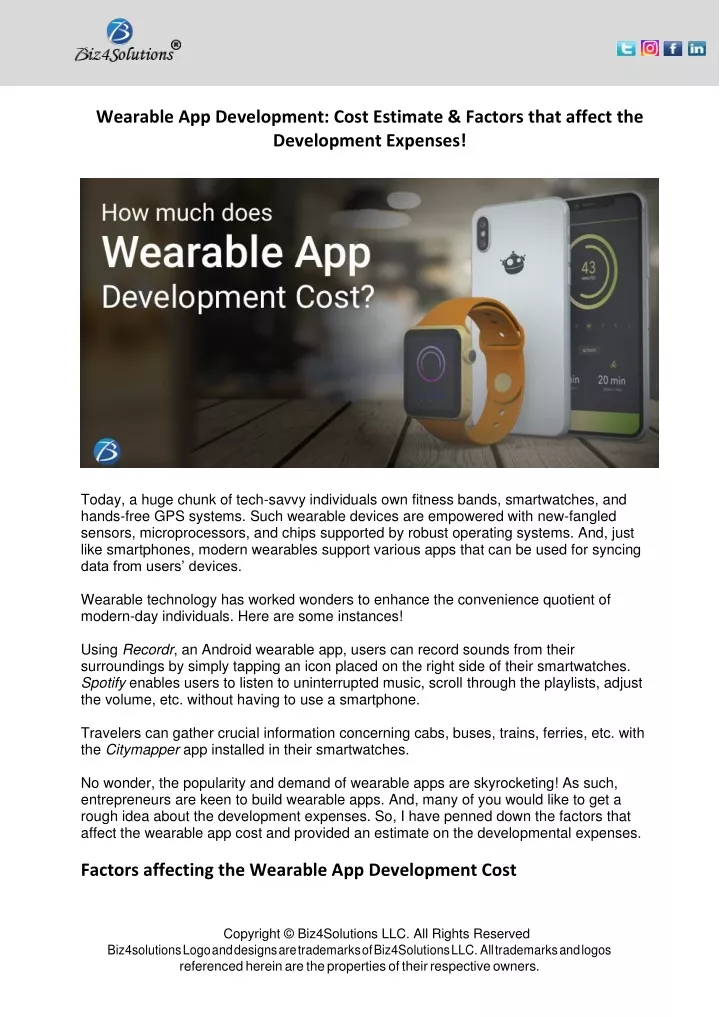 PPT - Wearable App Development: Cost Estimate & Factors That Affect The ...