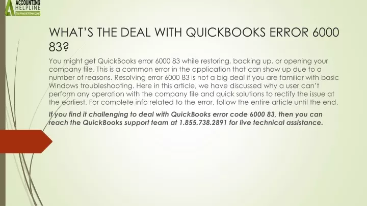 Ppt An Easy Way To Instantly Resolve Quickbooks Error 6000 83 Powerpoint Presentation Id