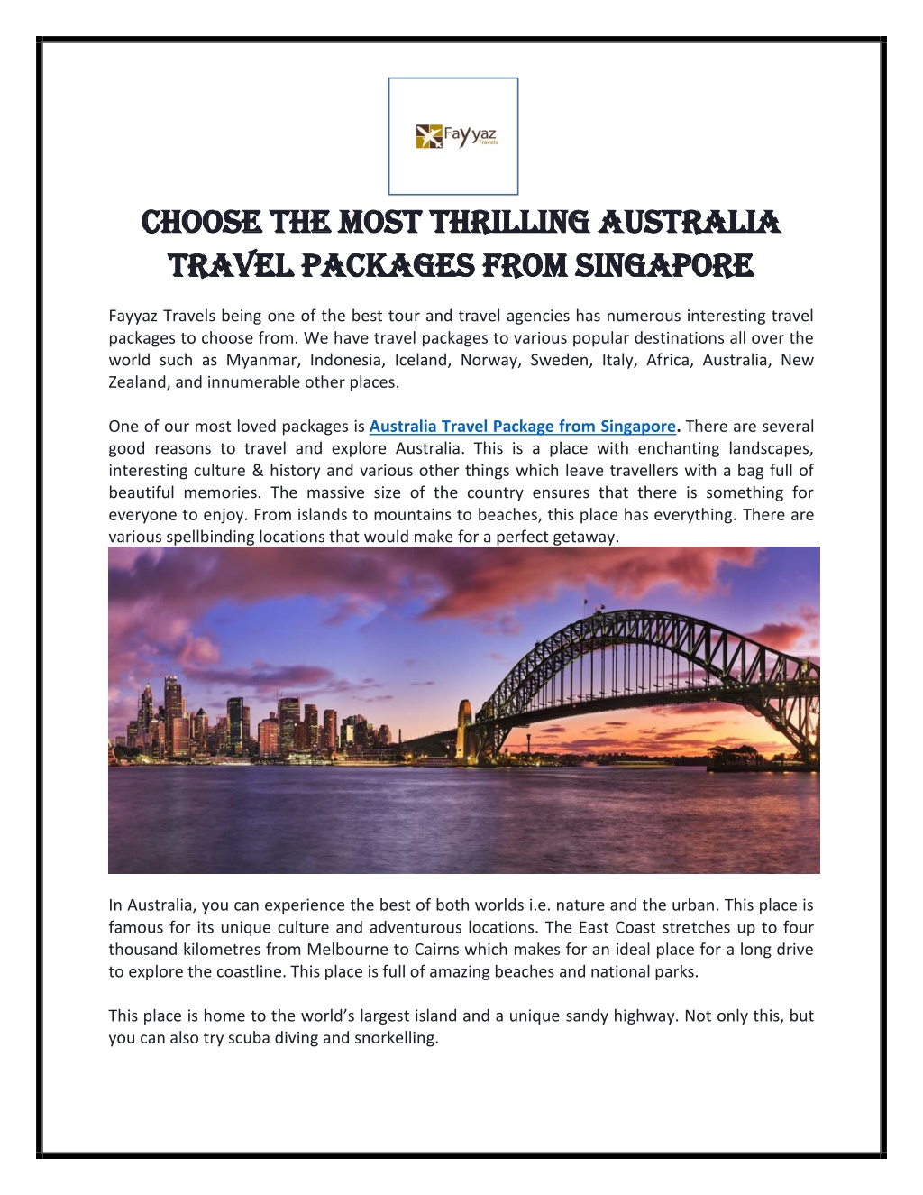 australia travel packages from singapore