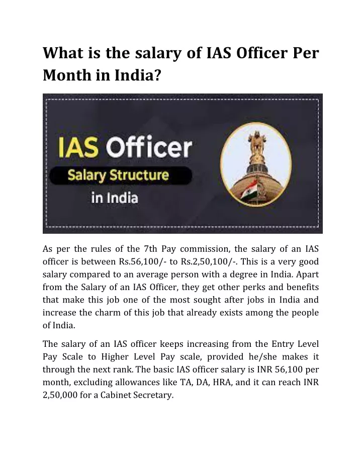 What Is The Salary Of Ias Officer Per Month