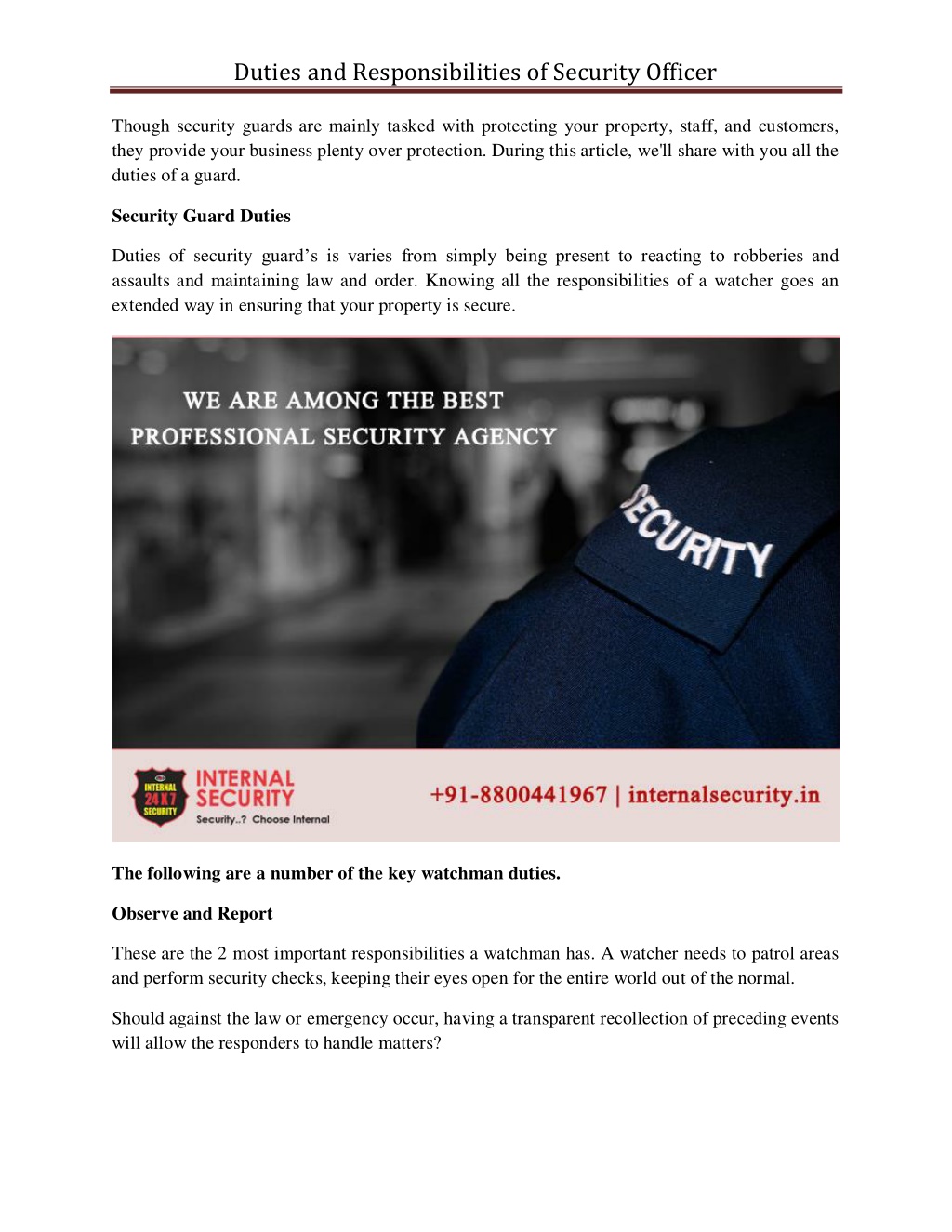 PPT Duties and Responsibilities of Security Officer PowerPoint