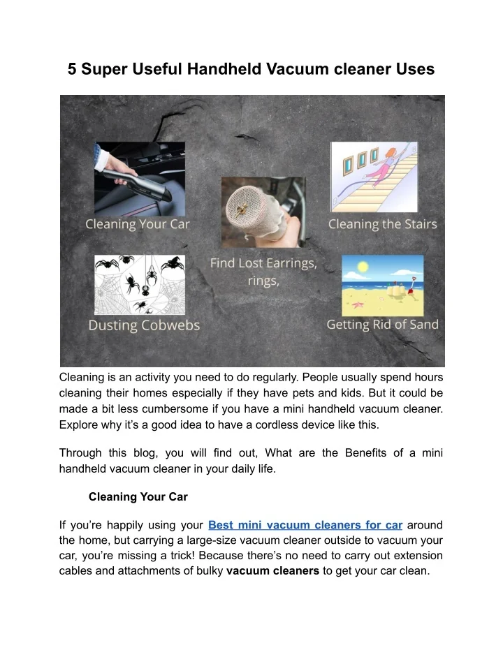 PPT 5 Super Useful Handheld Vacuum cleaner Uses PowerPoint