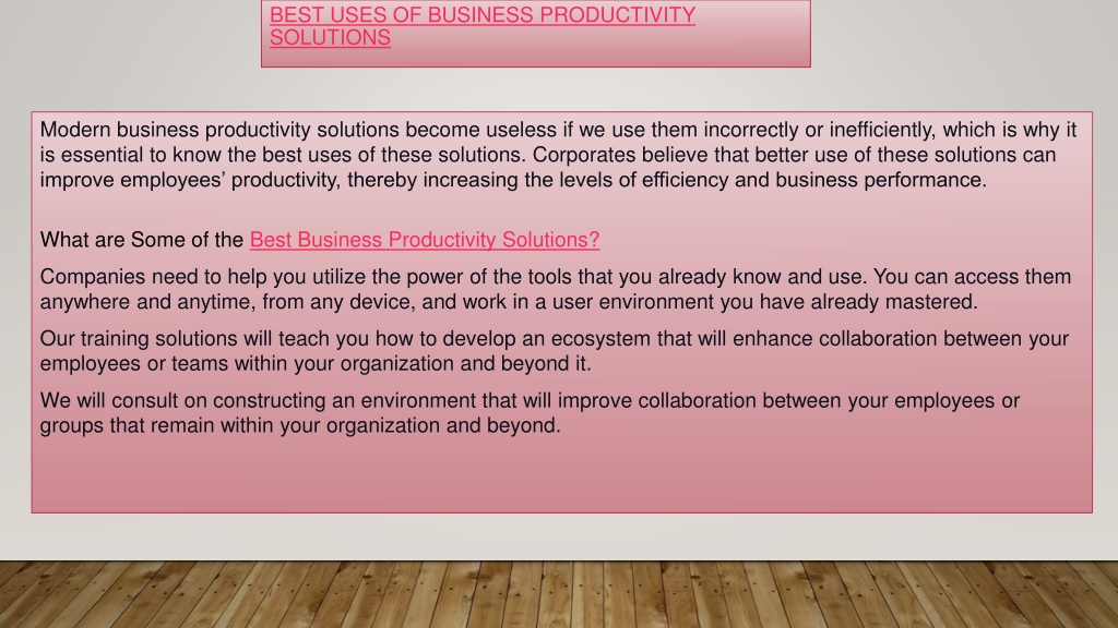 PPT - Best Uses Of Business Productivity Solutions PowerPoint ...