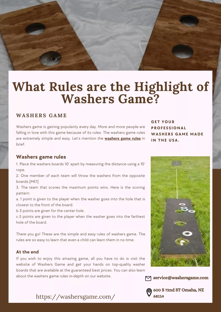 what rules are the highlight of washers game n.