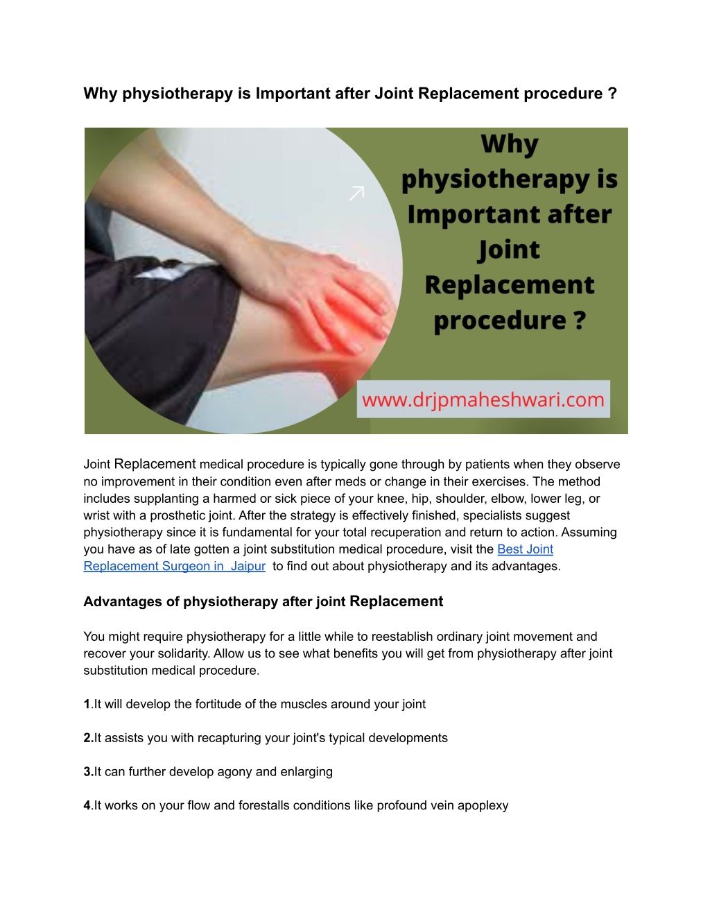 PPT - Why physiotherapy is Important after Joint Replacement procedure ...