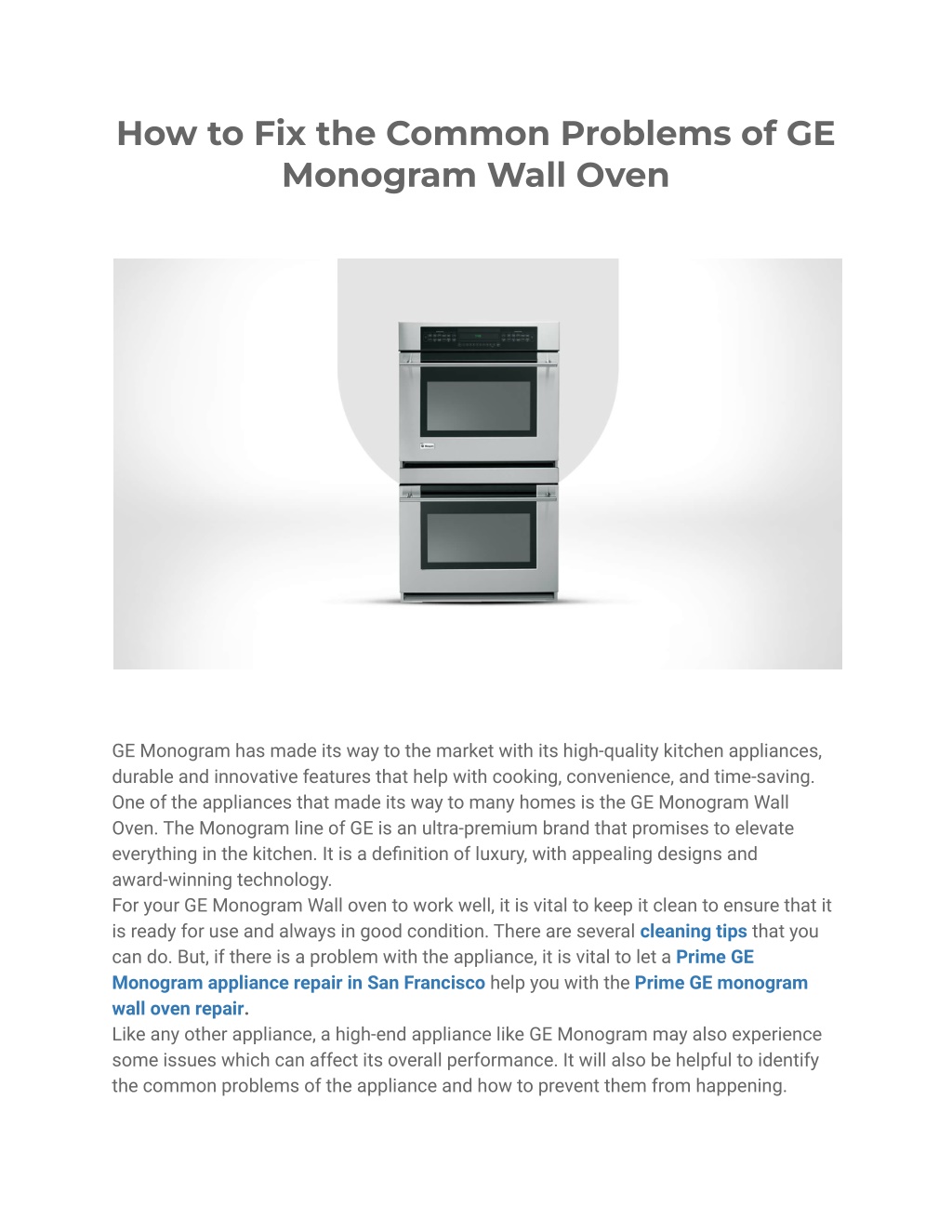 PPT How to Fix the Common Problems of GE Monogram Wall Oven