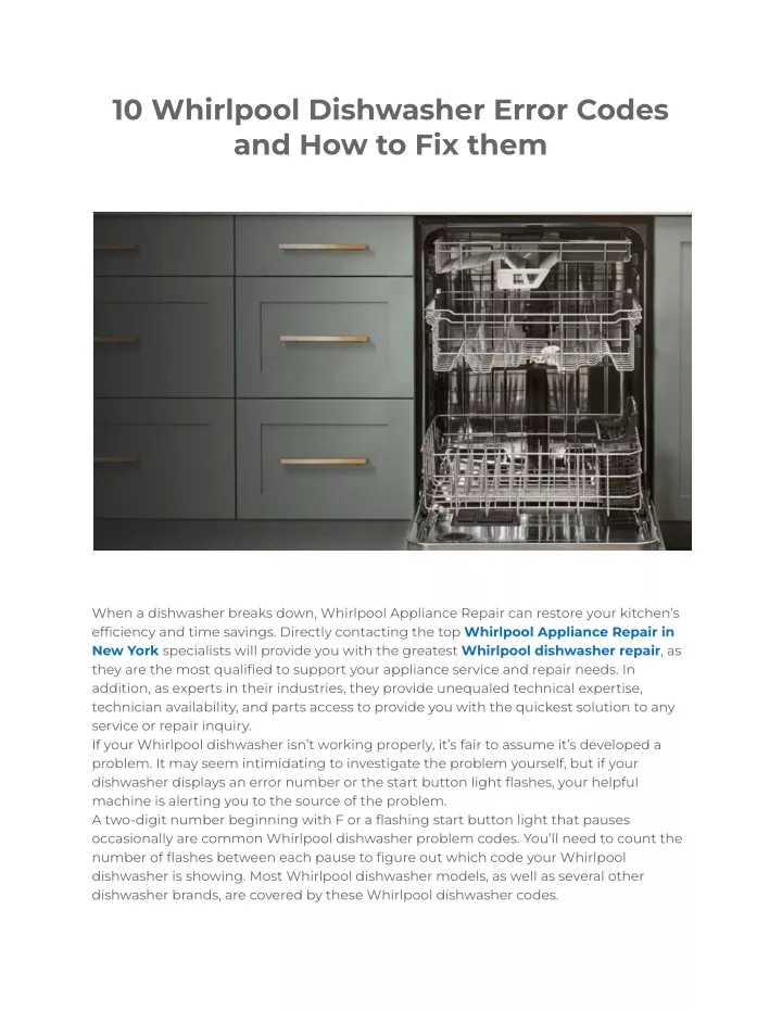 PPT 10 Whirlpool Dishwasher Error Codes and How to Fix them