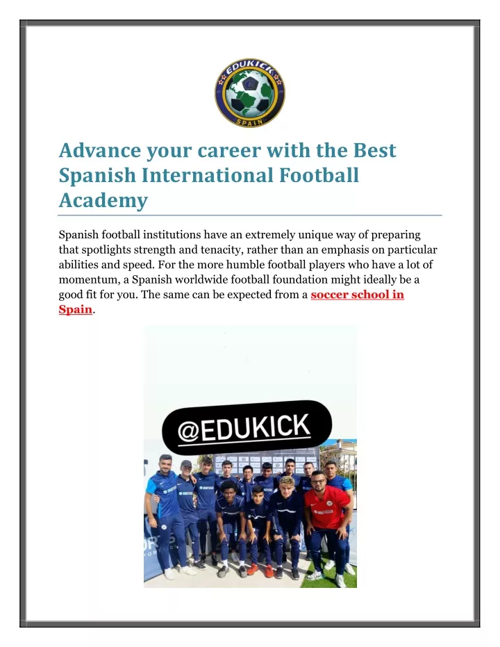 Advance your career with the Best Spanish International Football Academy