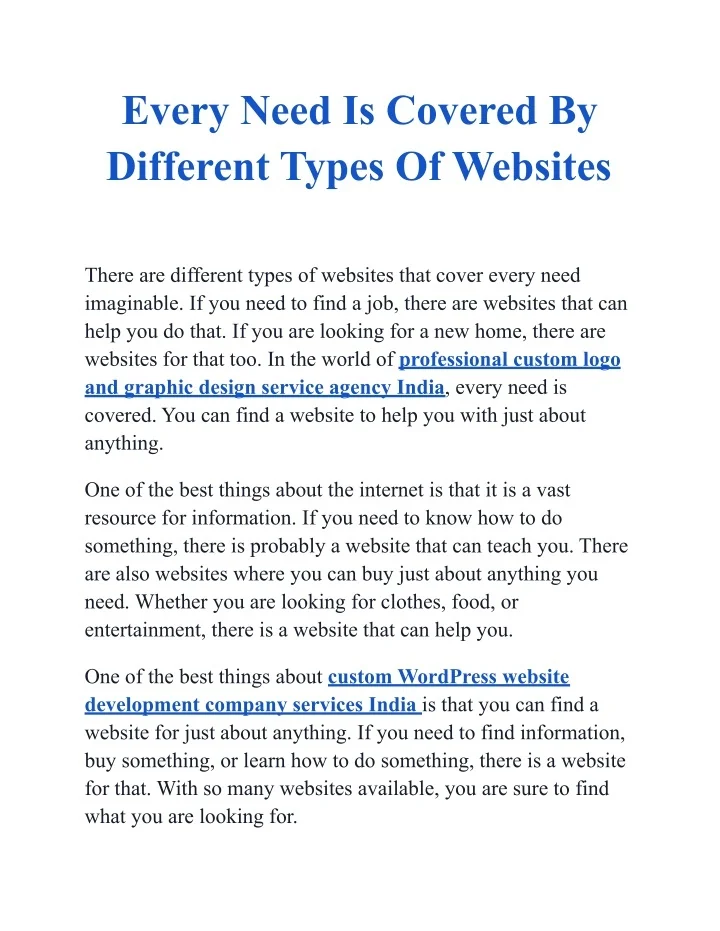 PPT Every Need Is Covered By Different Types Of sites PowerPoint