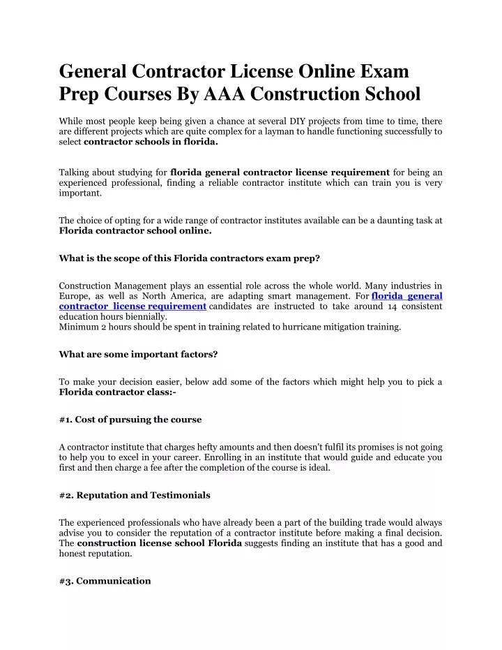 PPT - General Contractor License Online Exam Prep Courses By AAA ...