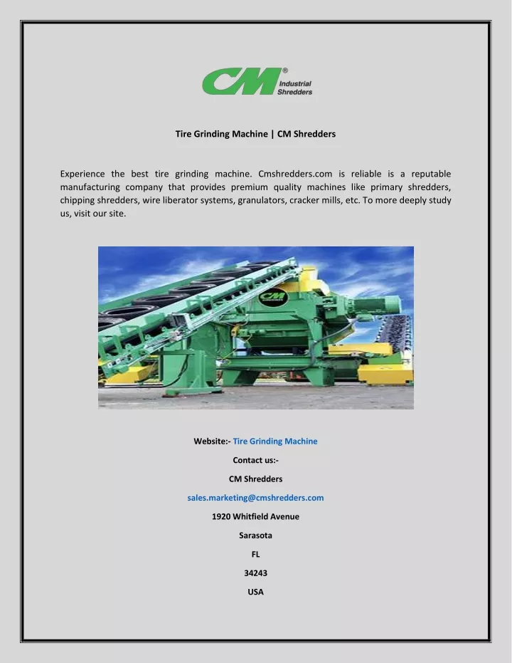 PPT Tire Grinding Machine CM Shredders PowerPoint Presentation, free