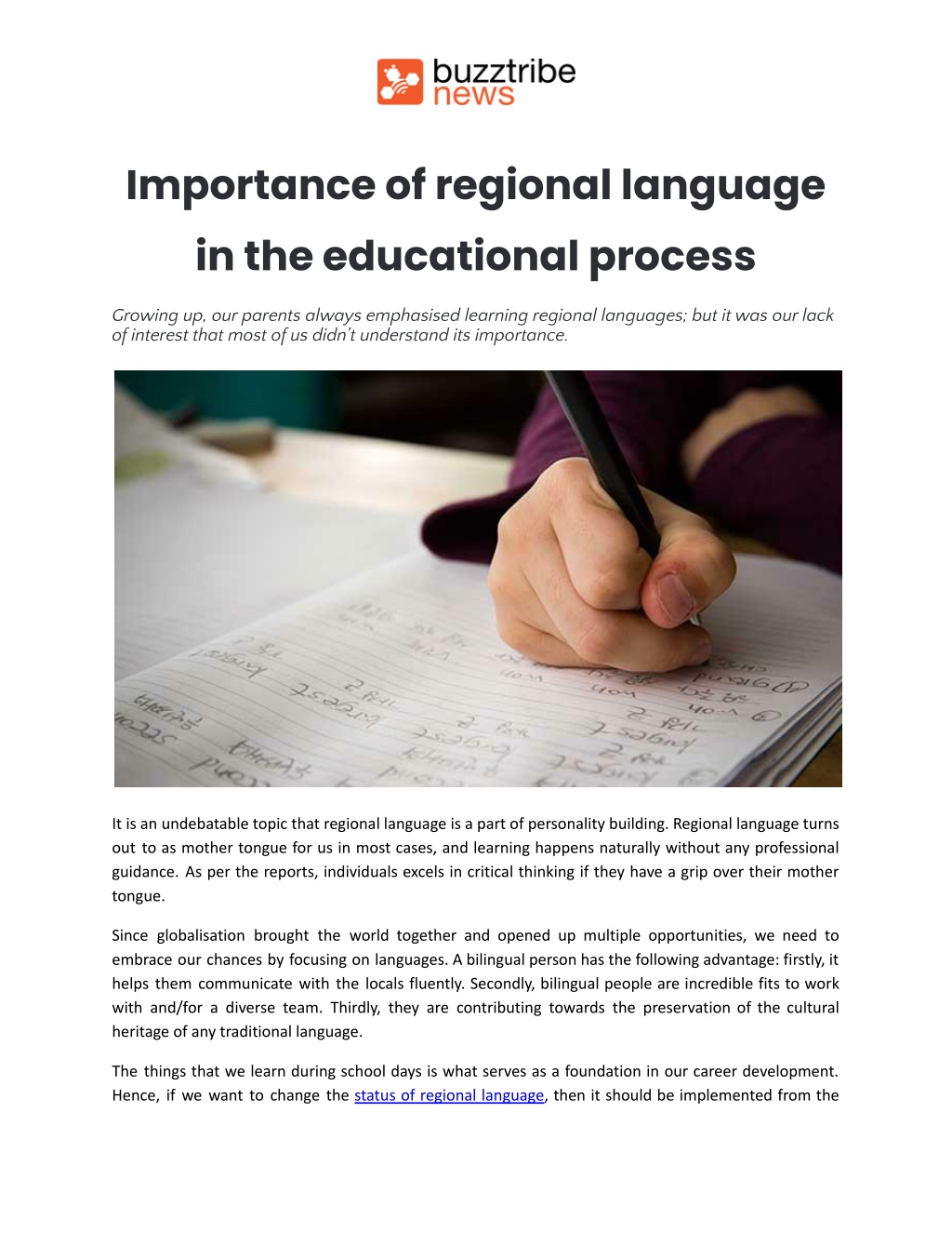 essay on importance of regional languages in india