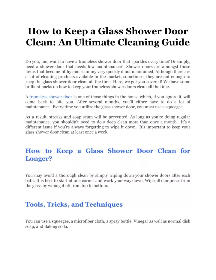 Ppt How To Keep A Glass Shower Door Clean An Ultimate Cleaning Guide Powerpoint Presentation