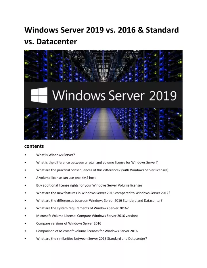 PPT - Windows Server 2019 vs. 2016 & Standard vs. Datacenter PowerPoint ...