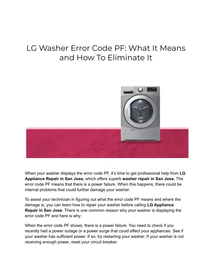 PPT LG Washer Error Code PF_ What It Means and How To Eliminate It