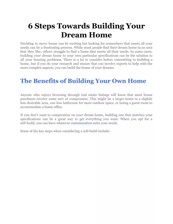 PPT - 6 Steps Towards Building Your Dream Home PowerPoint Presentation