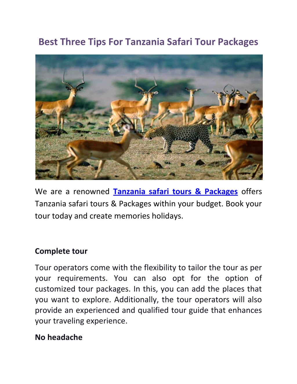 PPT - Best Three Tips For Tanzania Safari Tour Packages PowerPoint ...