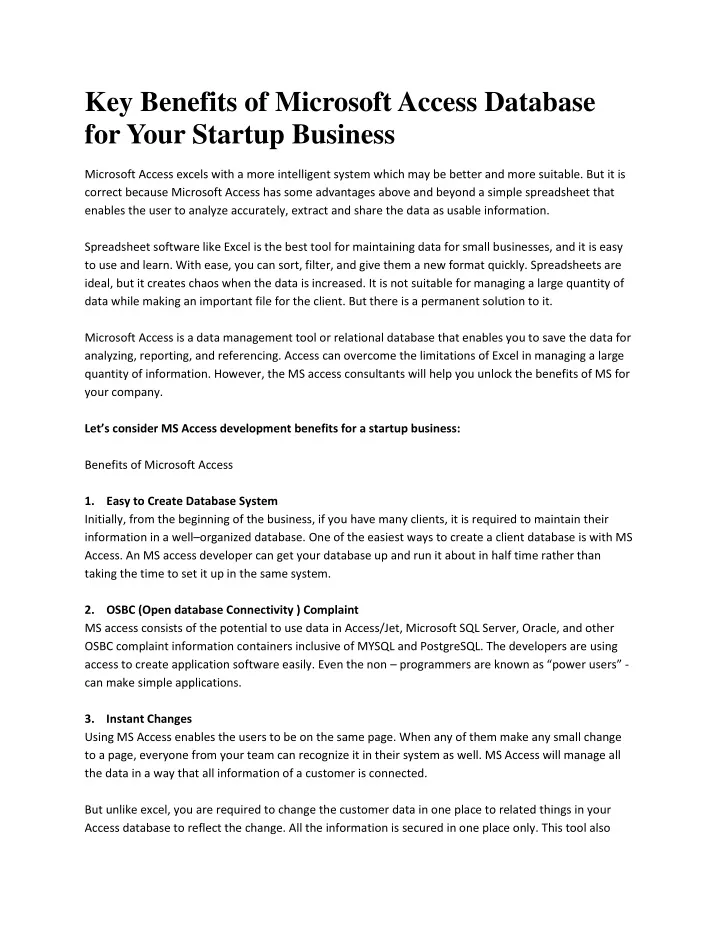 PPT - Key Benefits of Microsoft Access Database for Your Startup ...