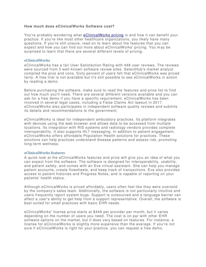 PPT How much does eClinicalWorks Software cost PowerPoint