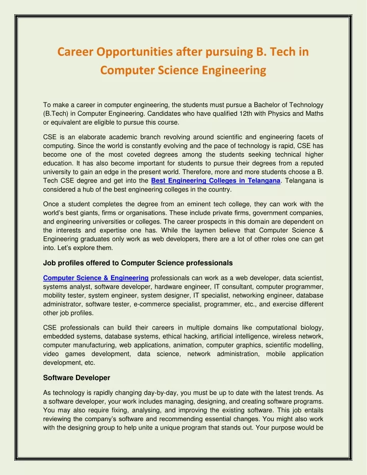 PPT - Career Opportunities After Pursuing B. Tech In Computer Science ...