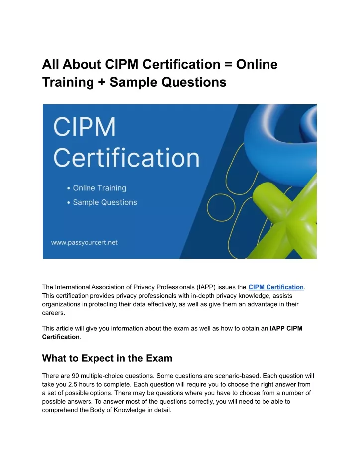 PPT All About CIPM Certification = Online Training Sample Questions