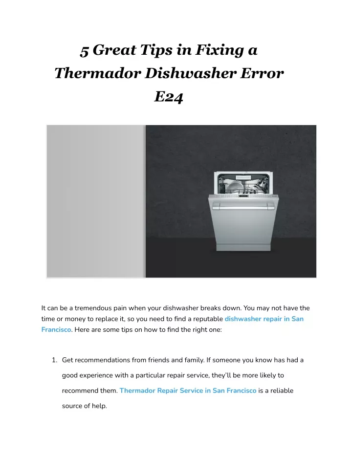 Thermador Dishwasher Troubleshooting at Kathy Donahue blog