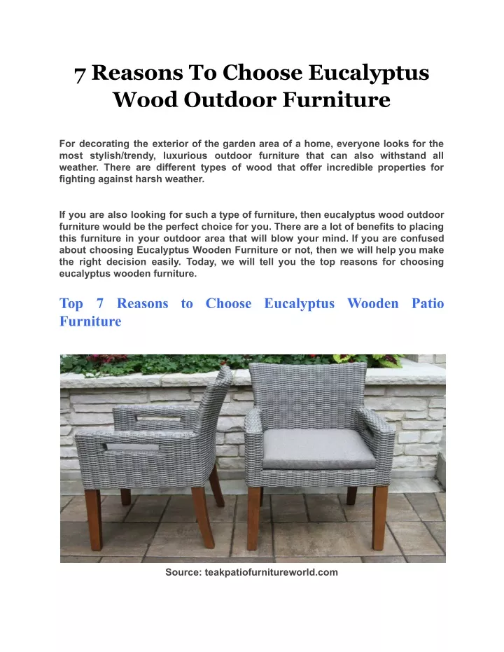 PPT  7 Reasons To Choose Eucalyptus Wood Outdoor Furniture PowerPoint