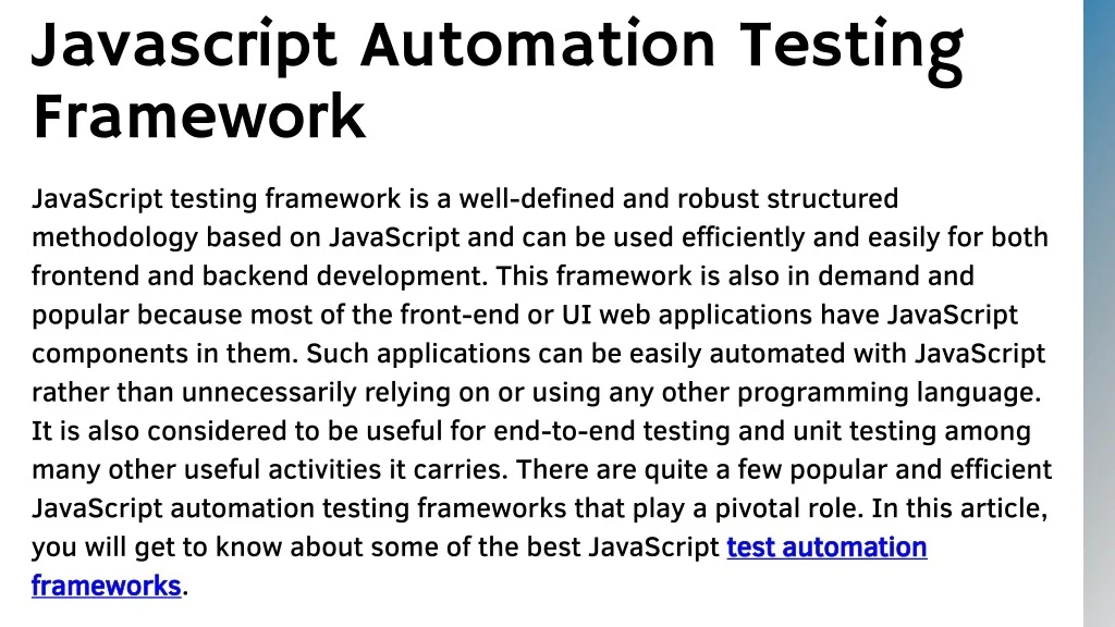 PPT Understanding Of Javascript Test Automation Framework PowerPoint Presentation ID11273004