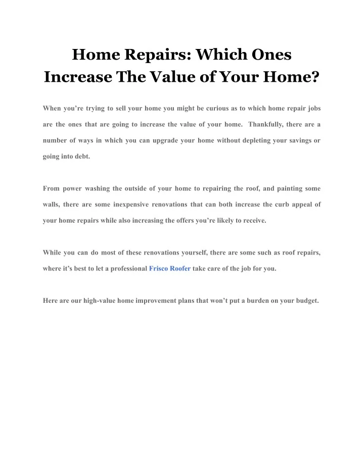 PPT Home Repairs Which Ones Increase The Value of Your Home