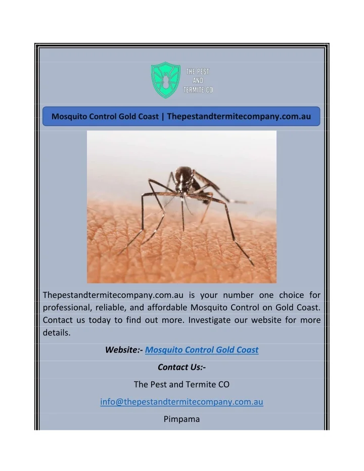 PPT Mosquito Control Gold Coast