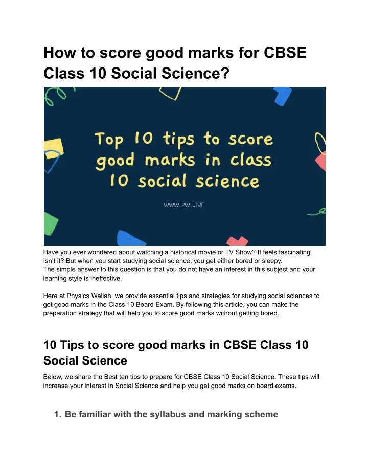 PPT - How to score good marks for CBSE Class 10 Social Science ...