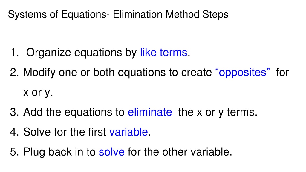 Ppt System Of Equations Elimnation Method Powerpoint Presentation Free Download Id11278586 1652