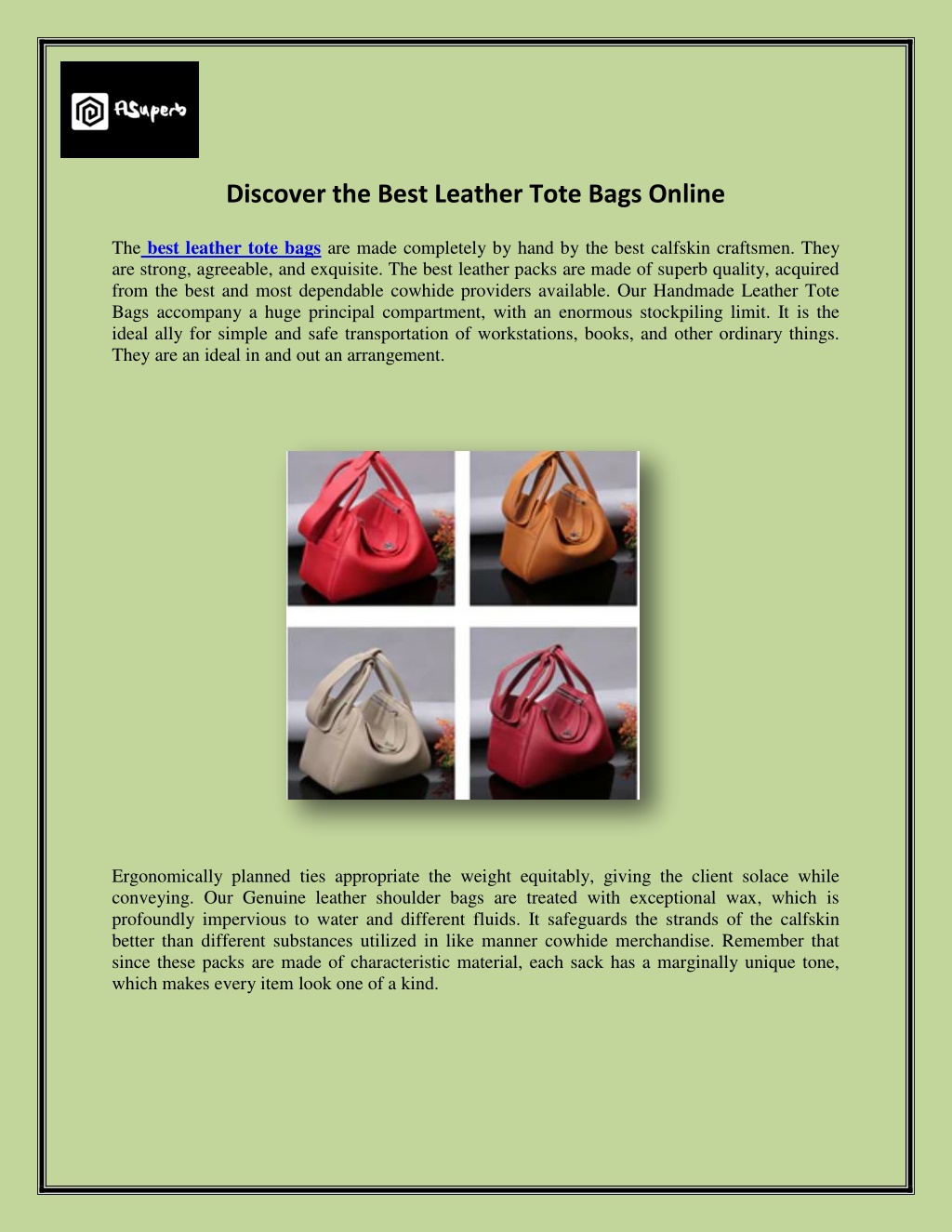 PPT - Discover the Best Leather Tote Bags Online PowerPoint ...