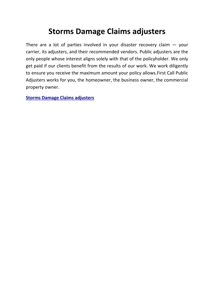 PPT Storms Damage Claims Adjusters PowerPoint Presentation, free