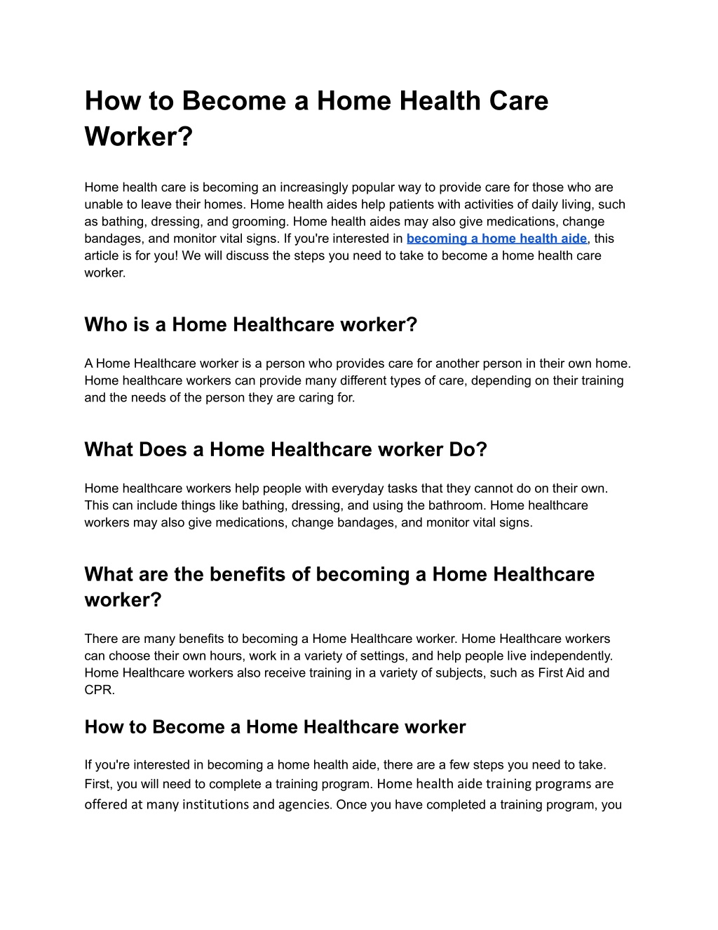 How To Become A Home Health Care Worker