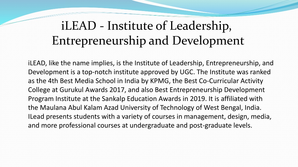 Ppt Ilead Institute Of Leadership Entrepreneurship And Development Powerpoint Presentation 9974